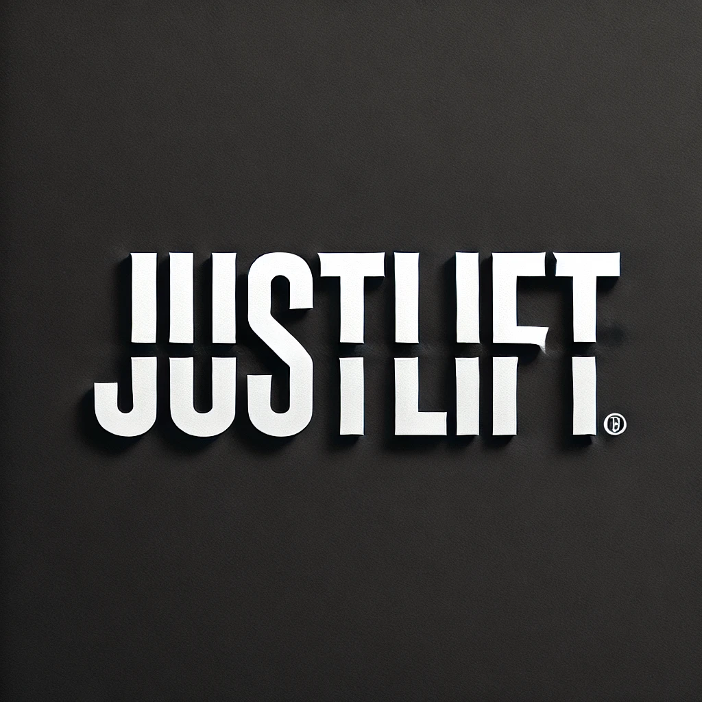 DALL·E 2024-09-07 12.03.12 - The brand name 'JUSTLIFT' written in all uppercase, using the same bold, modern font with sharp, clean lines. The text is strong and minimalistic, foc (1)